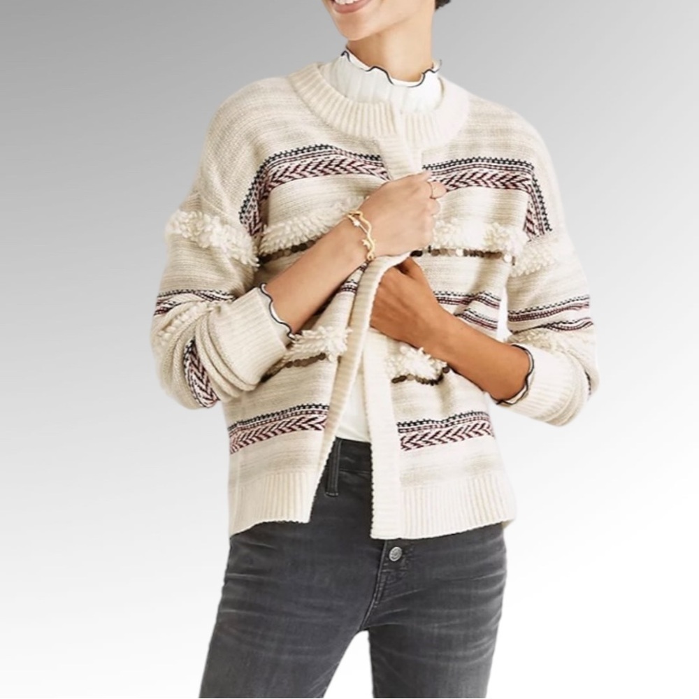 Paillette-Stripe Cardigan Sweater  Size XXS